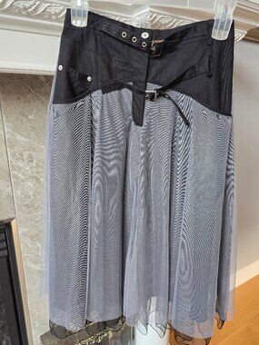 Mei Ying Gothic patchwork Mesh Tulle midi skirt Grey-Black Cyber Punk/Grunge.